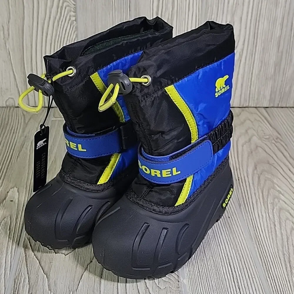 Sorel Kids Flurry Snow Boots Black & Super Blue Toddler Size 8 NEW